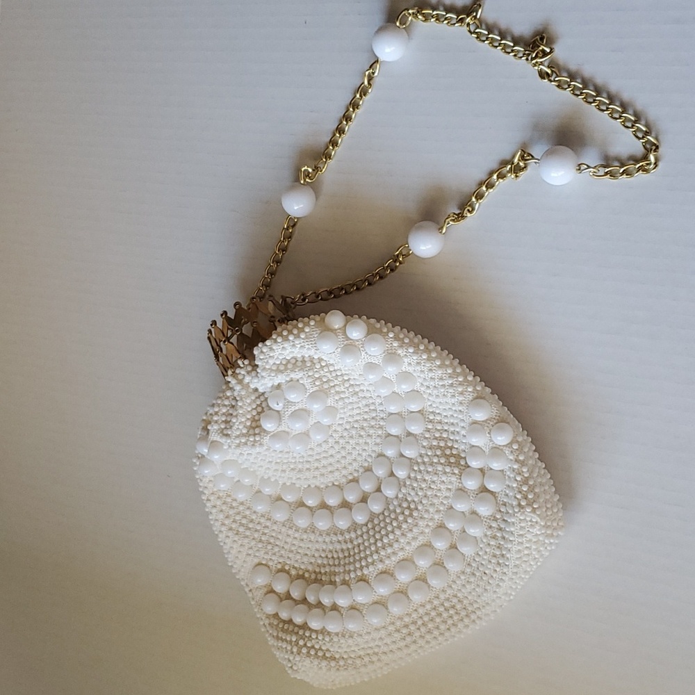 Hand Bag Faux Pearls Clutch Mini Bag in Cream